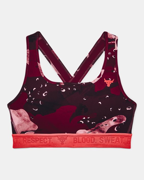 Women's Project Rock Printed Sports Bra, Red, pdpMainDesktop image number 10